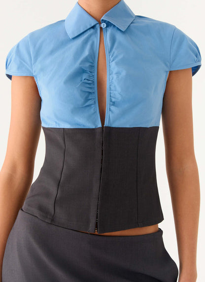 Harlee Poplin Suiting Top - Charcoal