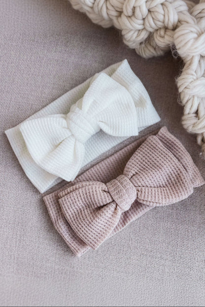 Large Waffle Knit Bow | White