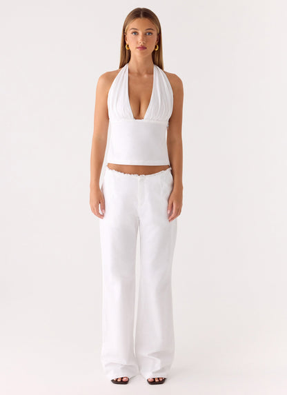 Josephina Linen Halter Top - White