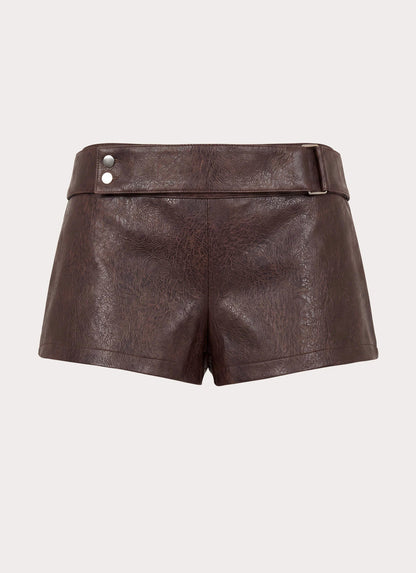 Kally PU Low Rise Shorts - Washed Brown