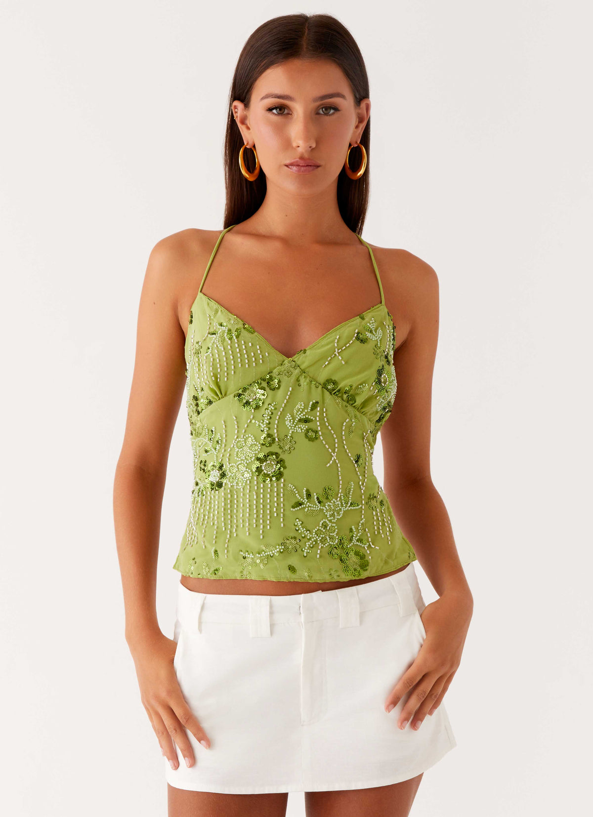 Kamilla Sequin Cami Top - Lime