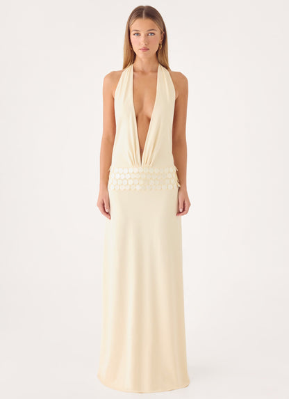 Kolisa Beaded Halter Maxi Dress - Cream