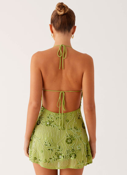 Leo Beaded Mini Dress - Green