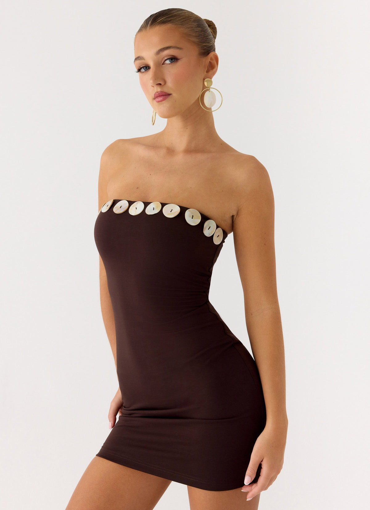 Leroy Button Mini Dress - Chocolate