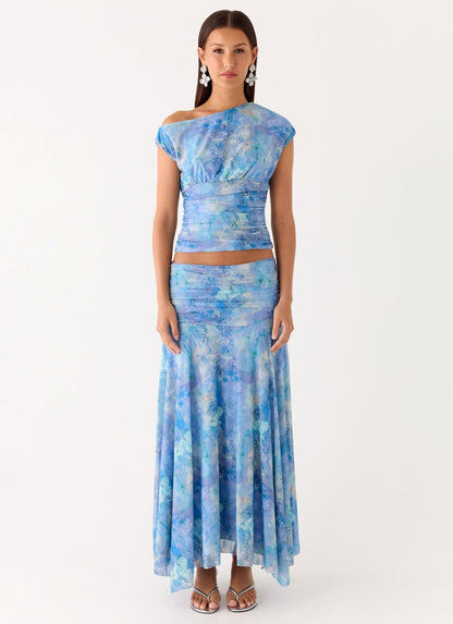 Liana Asymmetrical Top - Aqua Paisley