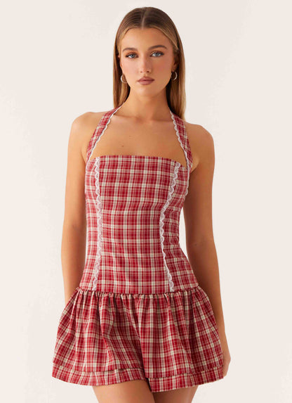 Lotus Dream Mini Dress - Ruby Check