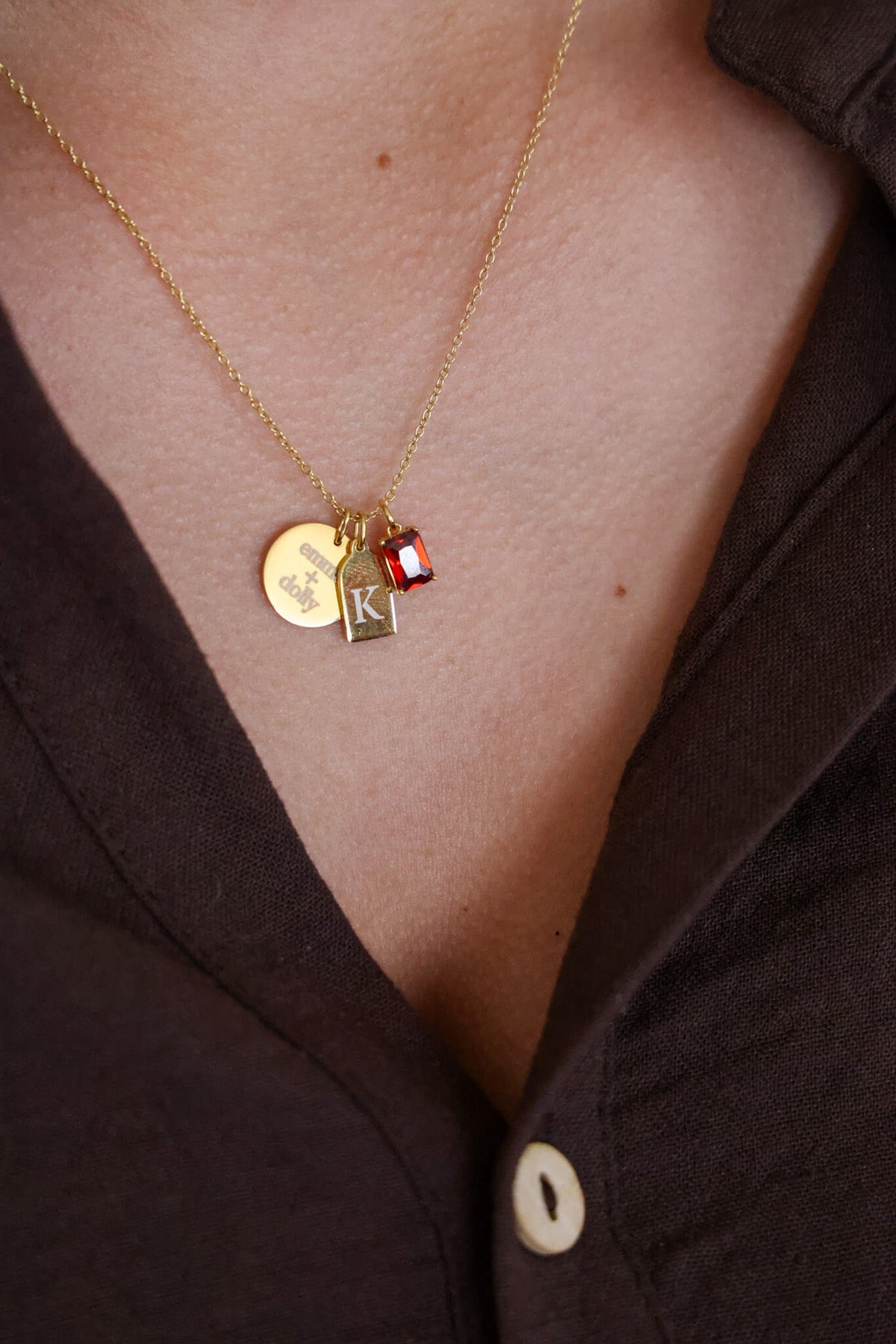 Engraved Circle Charm Necklace