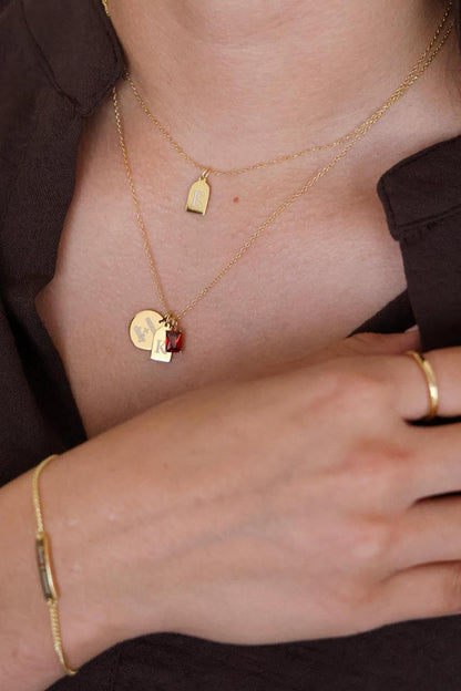 Engraved Circle Charm Necklace