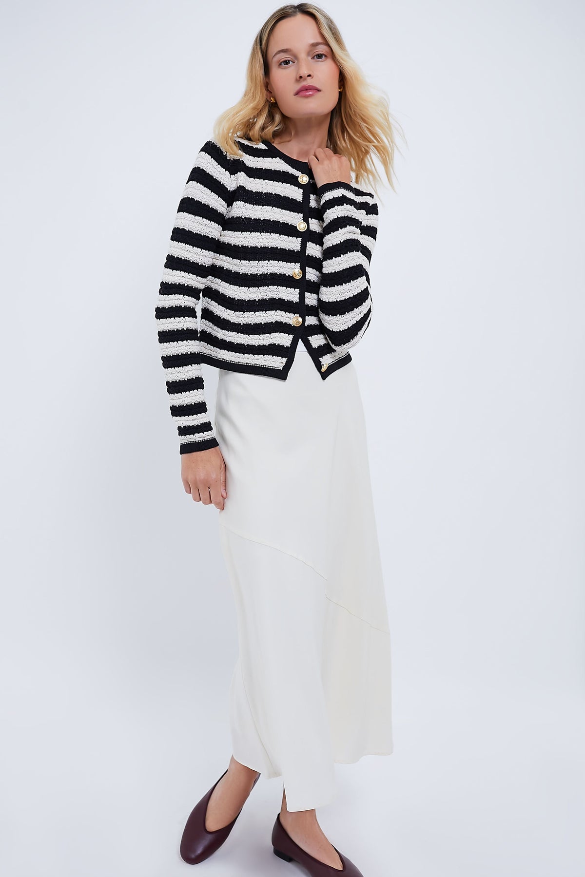 Black and White Striped Cardigan