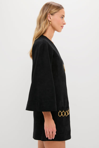 Black Anesa Suede Zip-Front Mini Dress