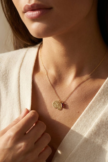 Engraved Circle Charm Necklace