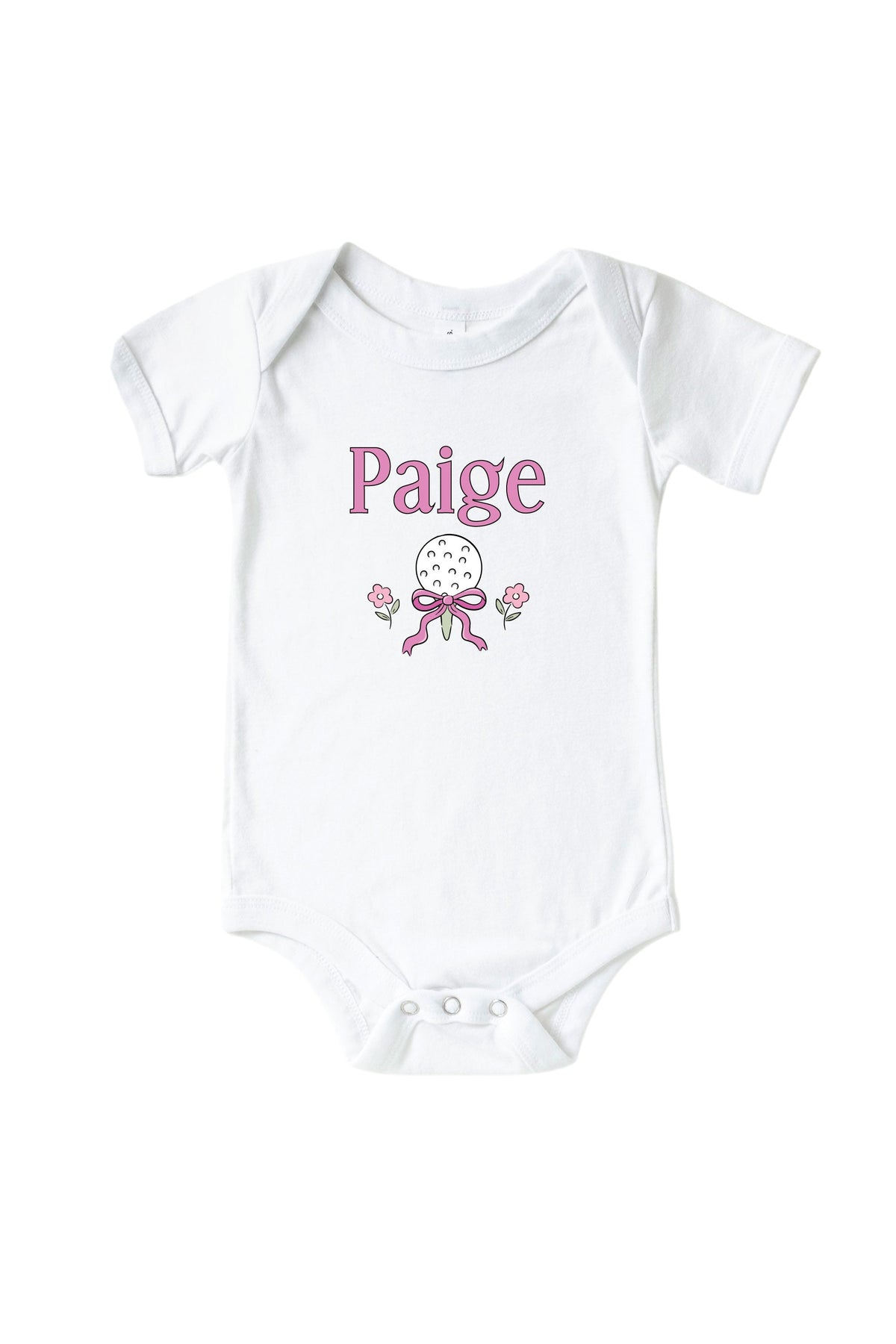 Personalized Caddie Crew Pink Graphic Bodysuit & Kids Tee | White