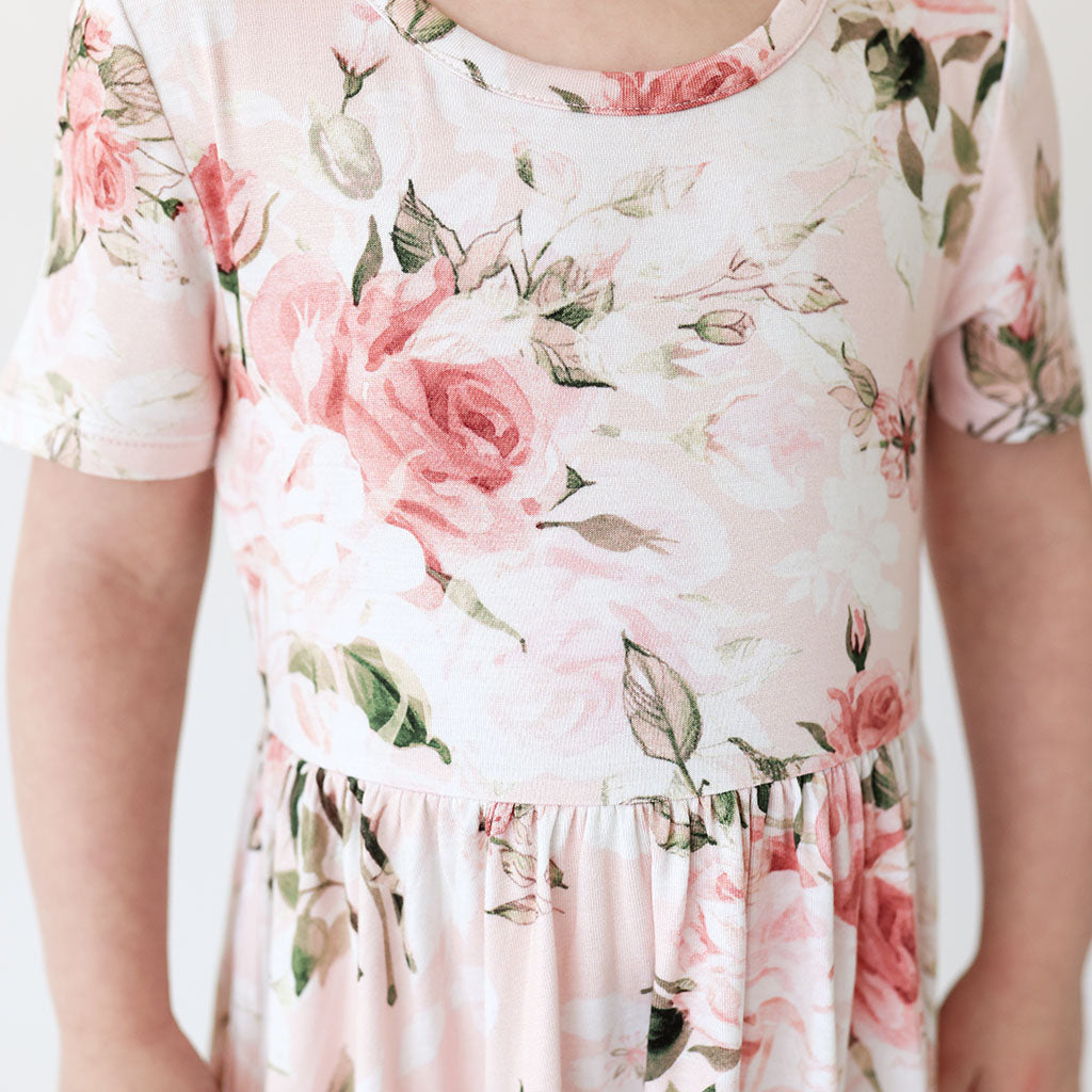 Vintage Pink Rose Twirl Dress