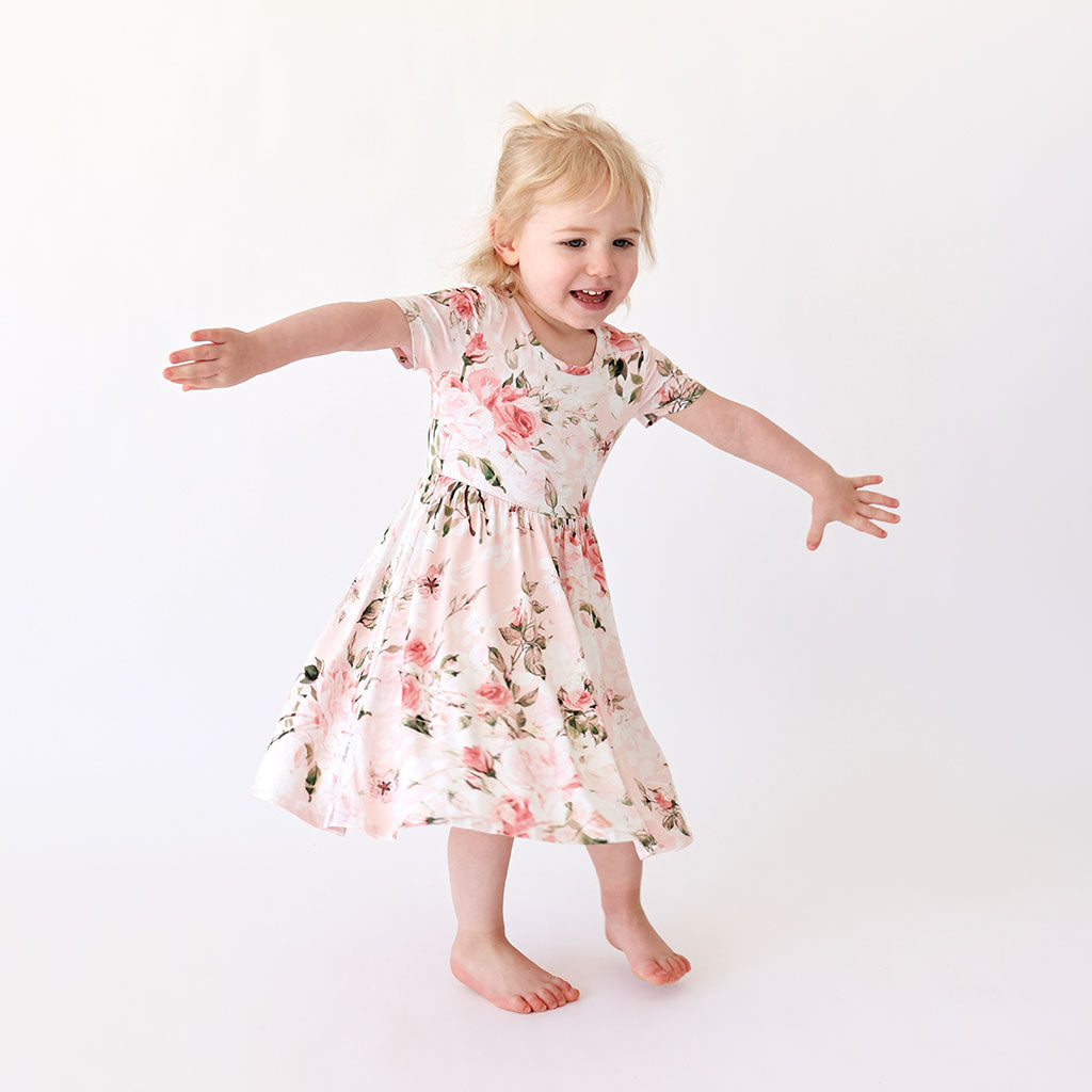 Vintage Pink Rose Twirl Dress