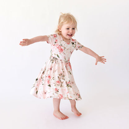 Vintage Pink Rose Twirl Dress