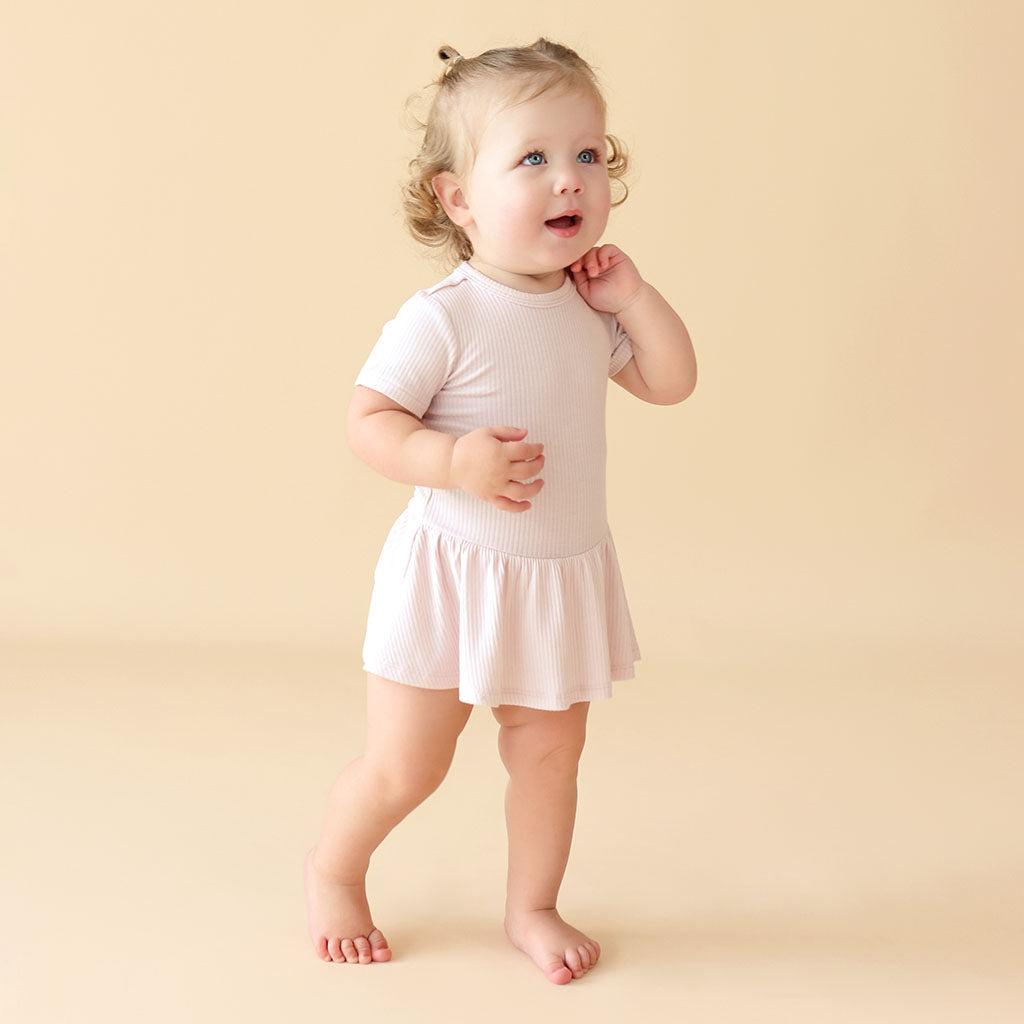 Sandy Blush Ribbed Twirl Skirt Bodysuit Dress