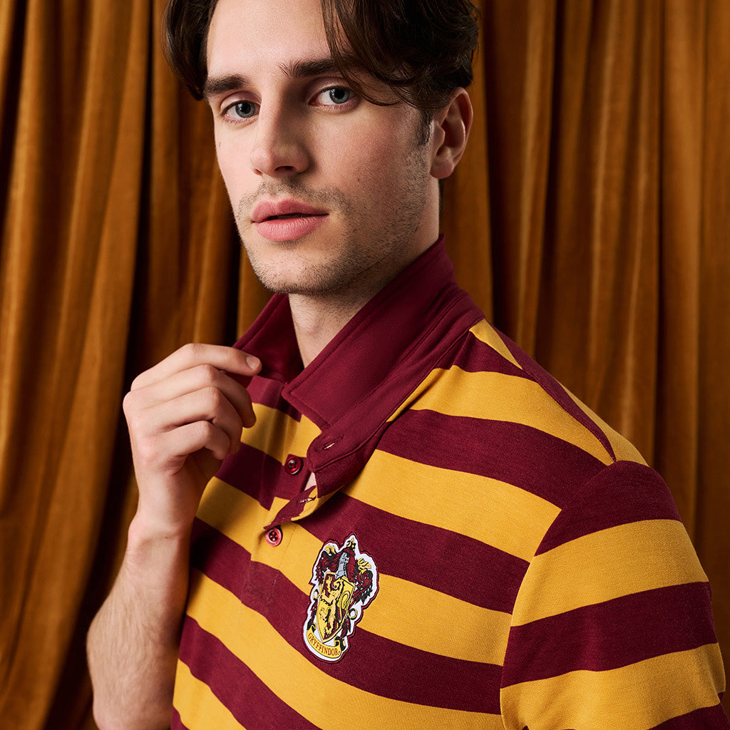 Gryffindor House Stripe Men's French Terry Polo Shirt