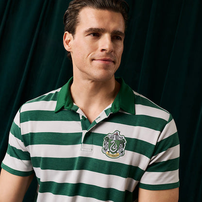 Slytherin House Stripe Men's French Terry Polo Shirt