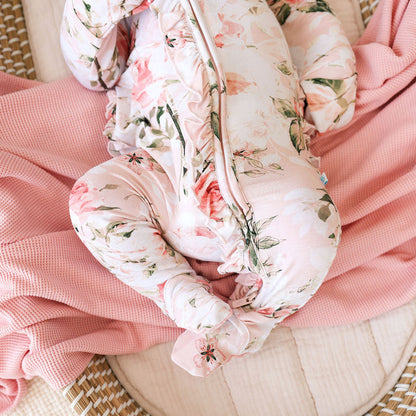 Vintage Pink Rose Footie Ruffled Zippered One Piece