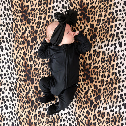 Black Footie Zippered One Piece