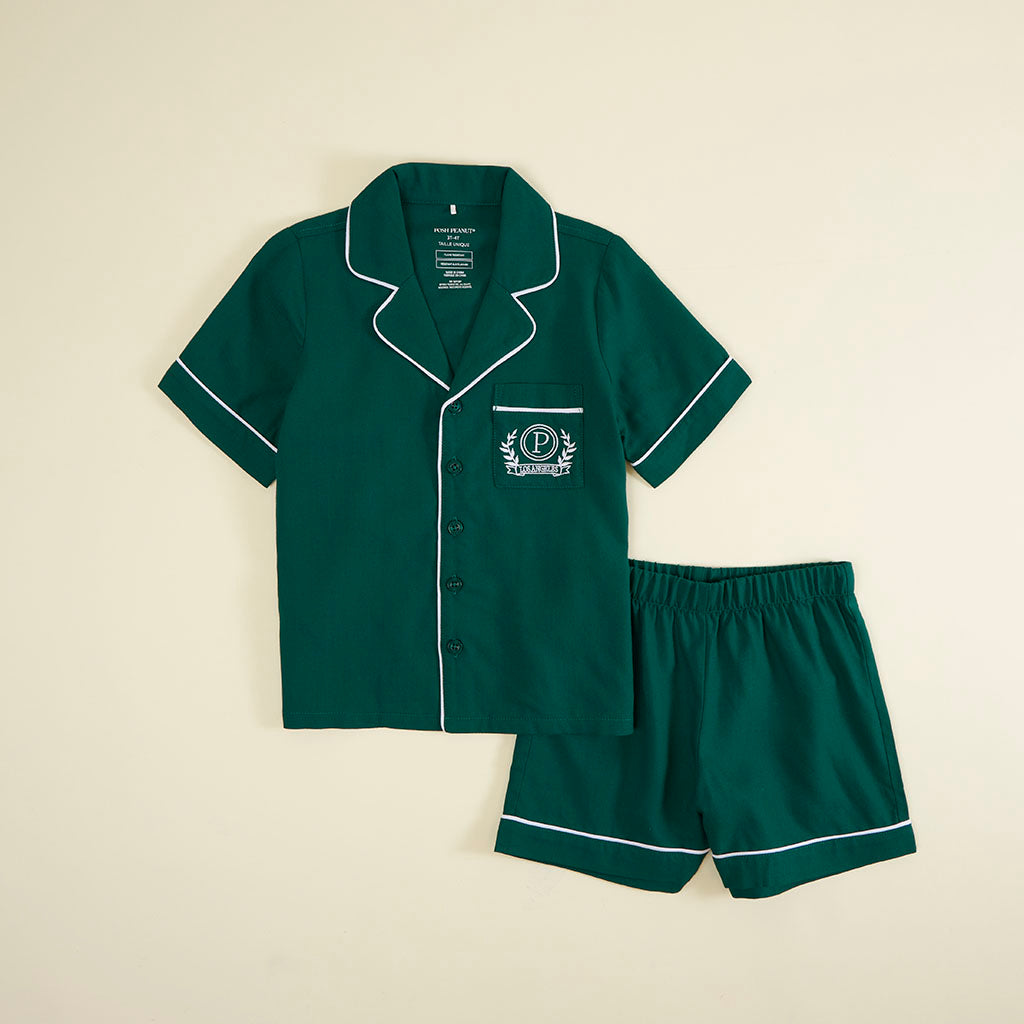 Varsity Green Twill Pajama Short Set