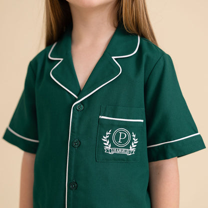 Varsity Green Twill Pajama Short Set