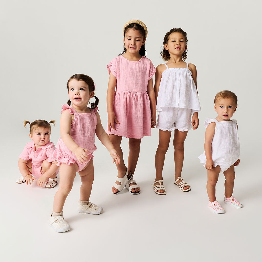 Happy Pink Cotton Crinkle Ruffled Romper