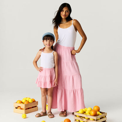 Happy Pink Women's Cotton Crinkle Maxi Skirt