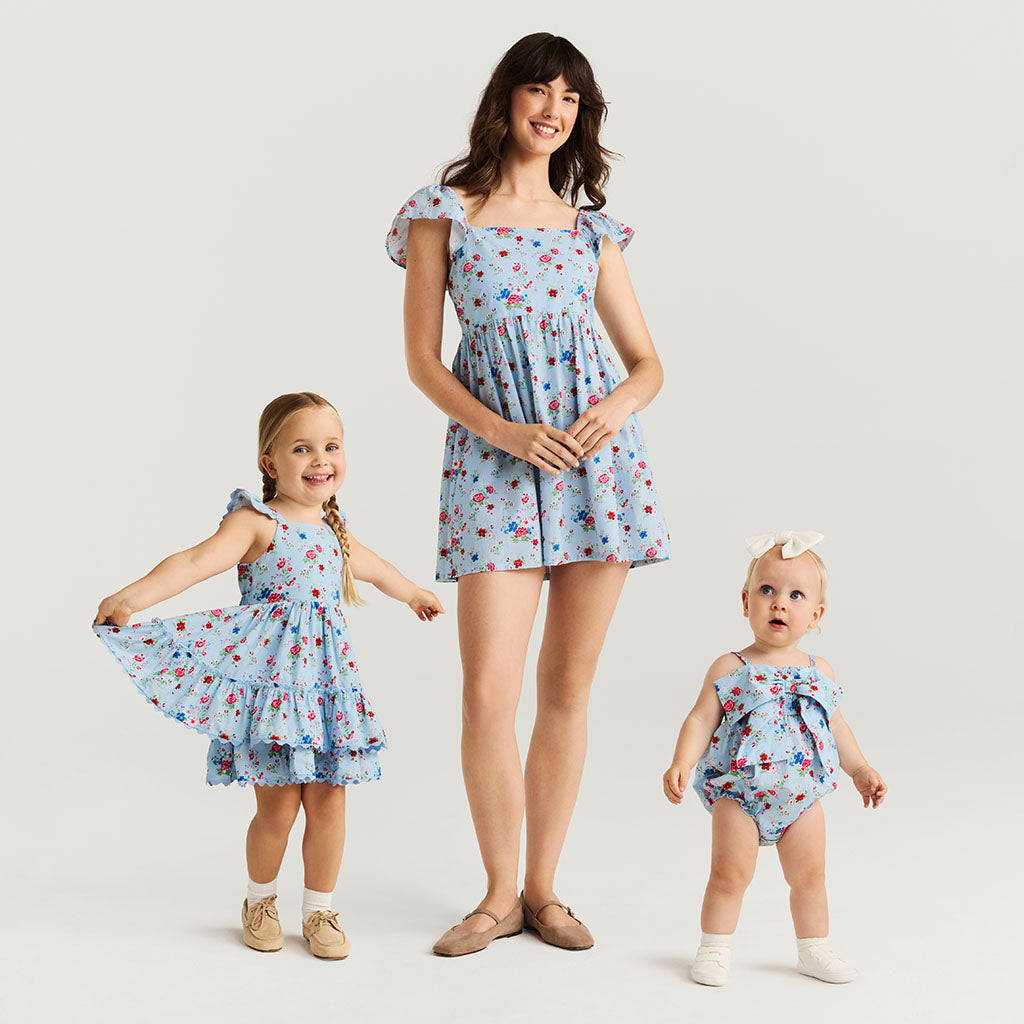 Jean Bamboo Challis Smocked Bow Bubble Romper