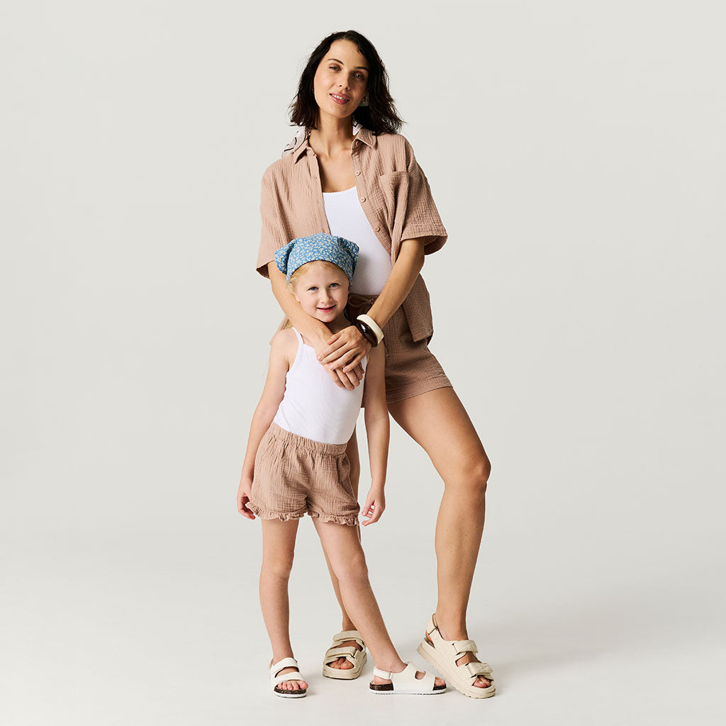 Macchiato Cotton Crinkle Ruffled Shorts