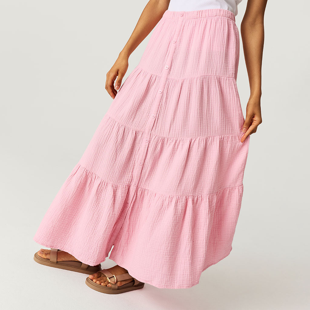 Happy Pink Women's Cotton Crinkle Maxi Skirt