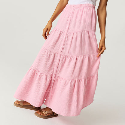 Happy Pink Women's Cotton Crinkle Maxi Skirt