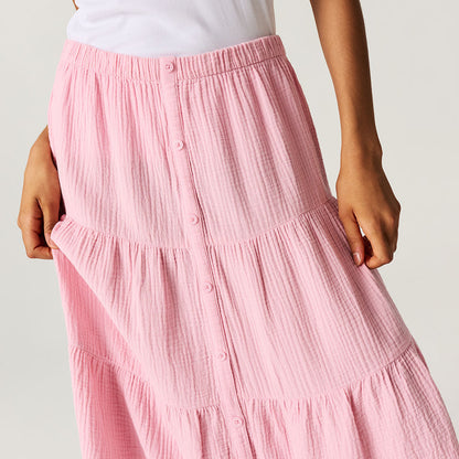 Happy Pink Women's Cotton Crinkle Maxi Skirt
