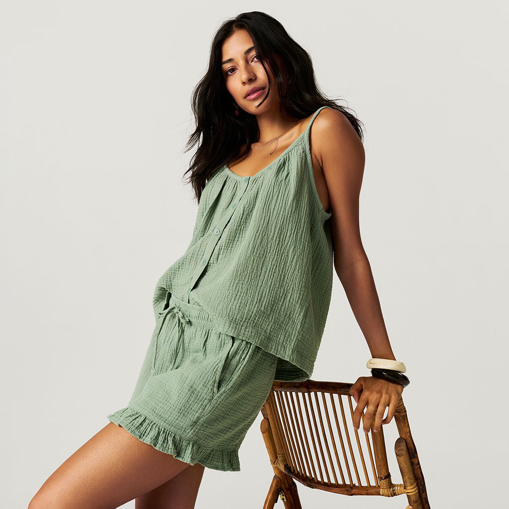 Soft Jade Women's Cotton Crinkle Ruffled Shorts