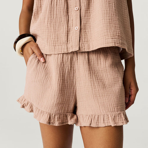 Macchiato Women's Cotton Crinkle Ruffled Shorts