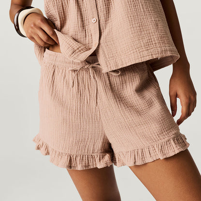 Macchiato Women's Cotton Crinkle Ruffled Shorts