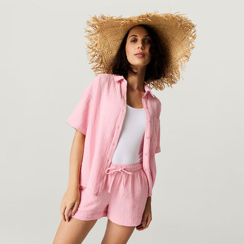 Happy Pink Women's Cotton Crinkle Short Set