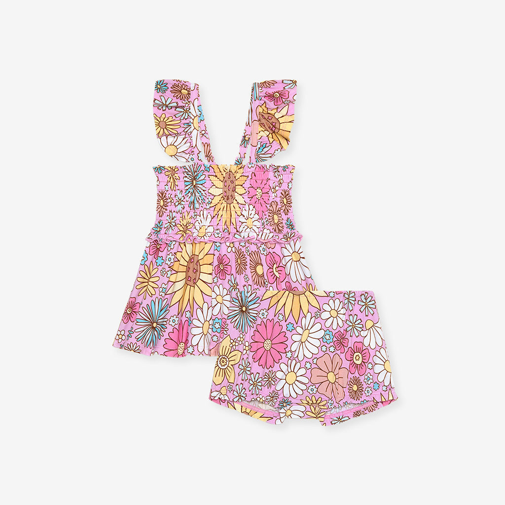 Presley Pink Smocked Babydoll Bummie Set