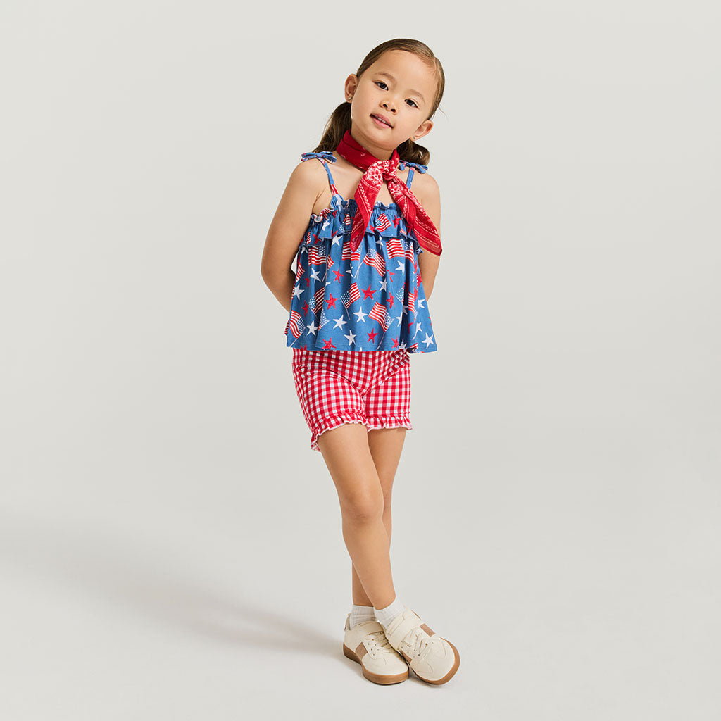 Sam Bow Strap Top Ruffled Short Set