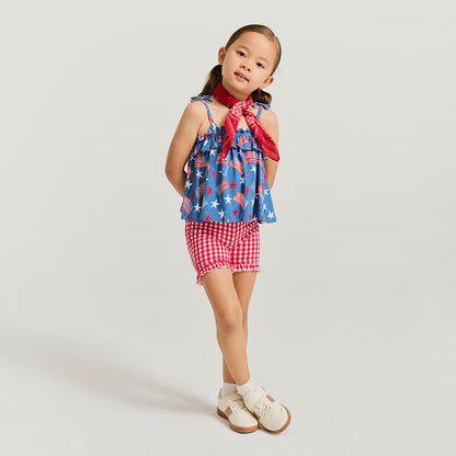 Sam Bow Strap Top Ruffled Short Set
