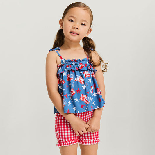 Sam Bow Strap Top Ruffled Short Set