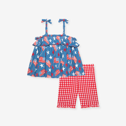 Sam Bow Strap Top Ruffled Short Set