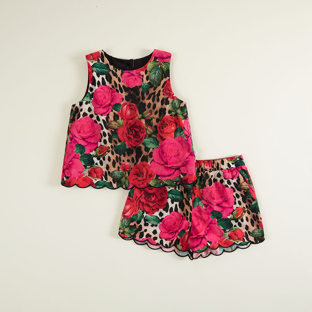 Wild Roses Bamboo Challis Top Short Set