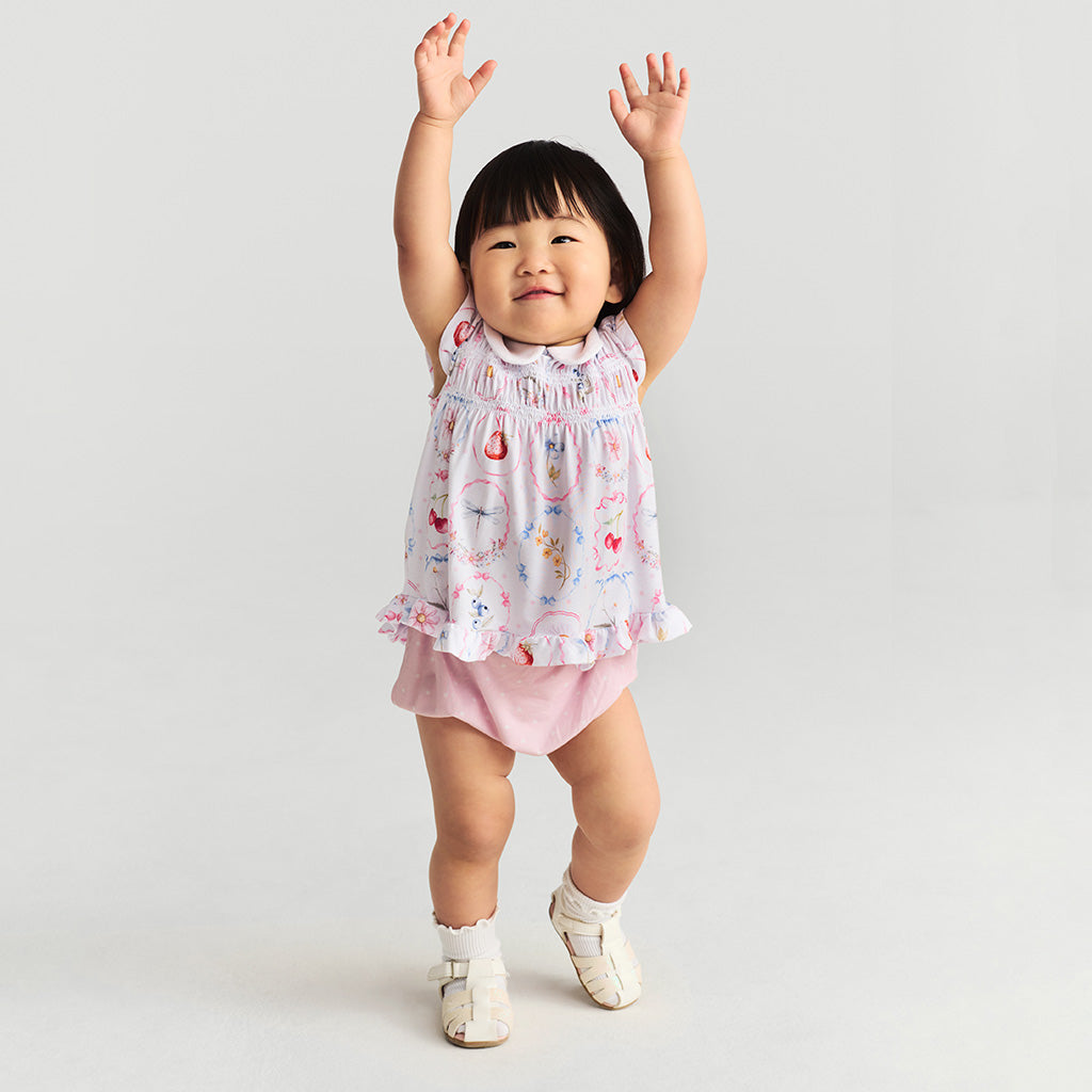Caroline Collared Smocked Ruffled Dress Bummie Set
