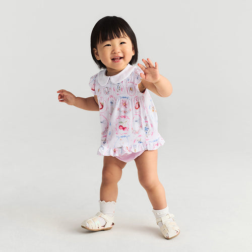 Caroline Collared Smocked Ruffled Dress Bummie Set