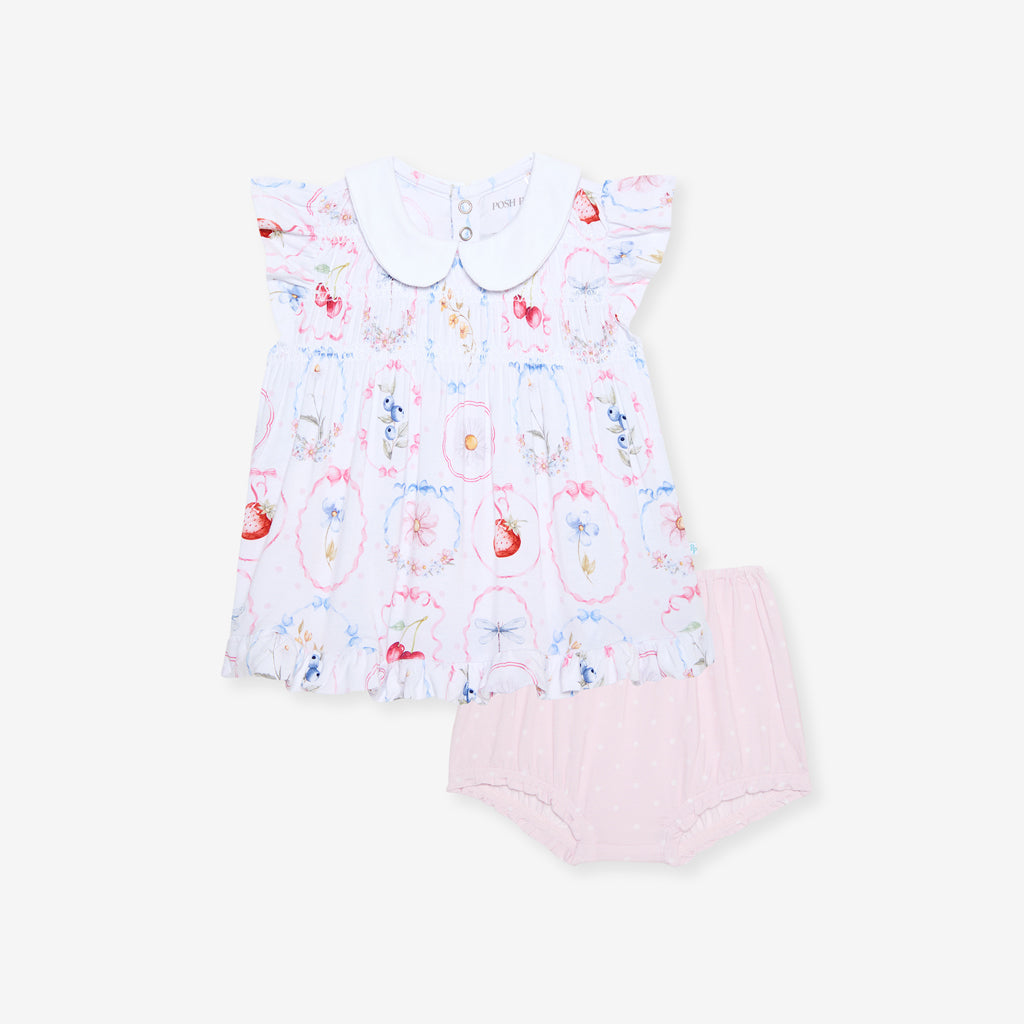 Caroline Collared Smocked Ruffled Dress Bummie Set