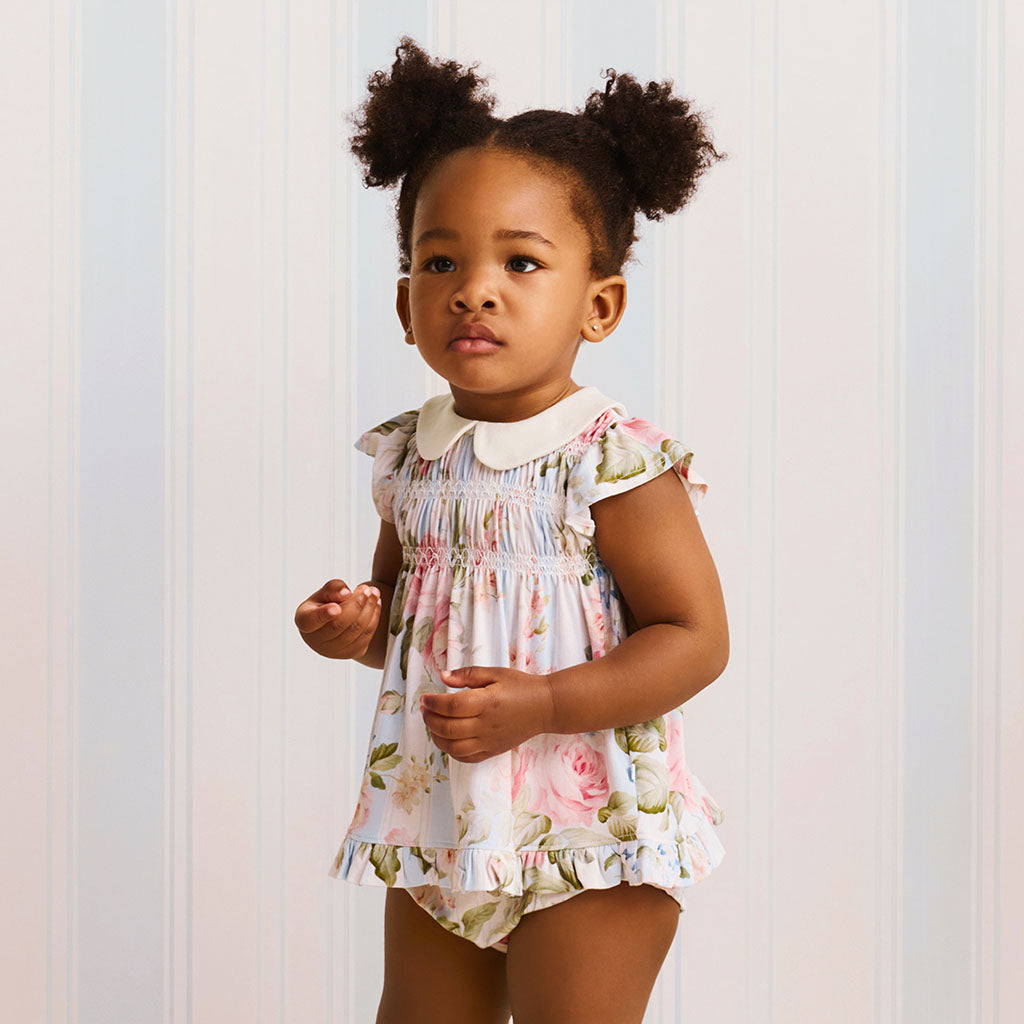 Leigh Collared Smocked Ruffled Dress Bummie Set