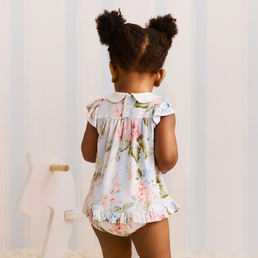 Leigh Collared Smocked Ruffled Dress Bummie Set