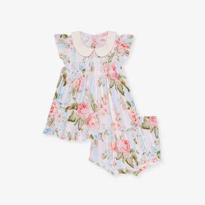 Leigh Collared Smocked Ruffled Dress Bummie Set