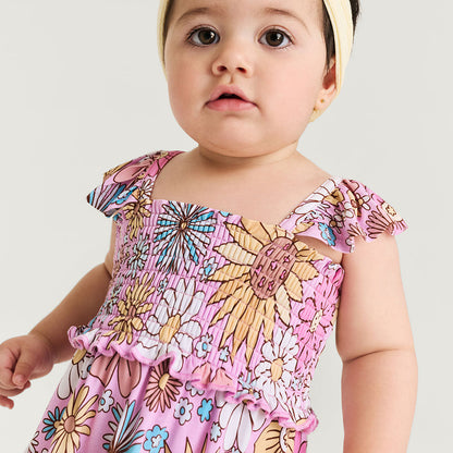 Presley Pink Smocked Babydoll Bummie Set